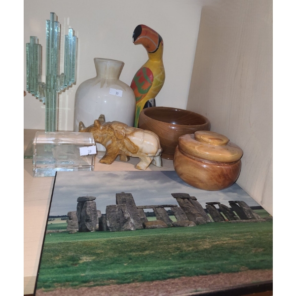 Glass Cactus 8 T, Wooden Bowls, Stonehenge Picture, Marble Rhino and More!