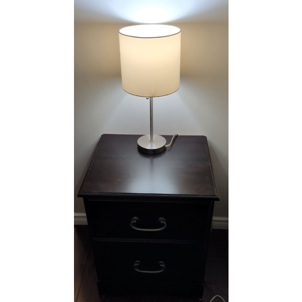 Dark Wood Side Table w/ Pull Chord Table Lamp 22x16x26