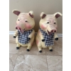 Image 1 : Two Hand-Painted Piggy Bank Figurines with Gingham Scarves