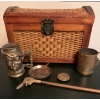 Rattan Jewellery Chest 16x10  w/ Brass Draught Mugs Unique Shoe Horn & More