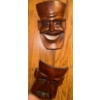Image 4 : Trendy Handmade Embroidered Wall Art w/ Two Small Traditional Wooden Masks 27"tall + 6"tall