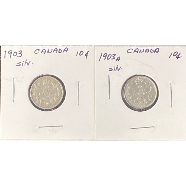 1903 Canadian Dimes 92.5% Silver 2.33 Grams Each