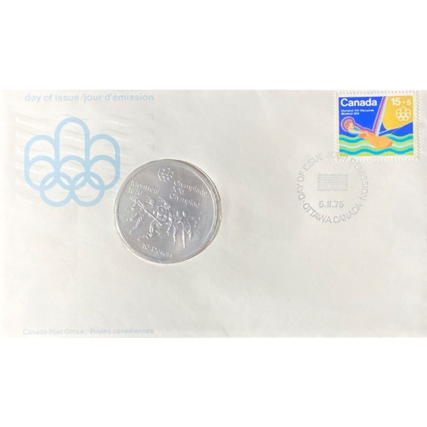 1976 Day of Issue Montreal Olympic Coin & Stamp 92.5% Silver 48.6 Grams