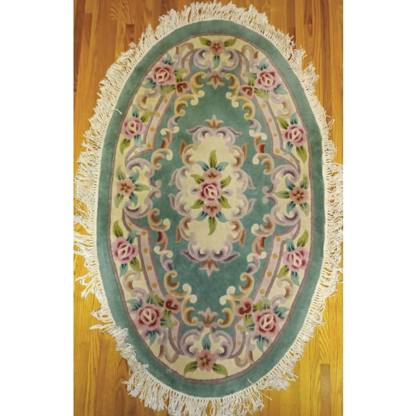 Oval Floral Hand Woven Chinese Style Wool Rug Carpet Persian Style  60"x 36"
