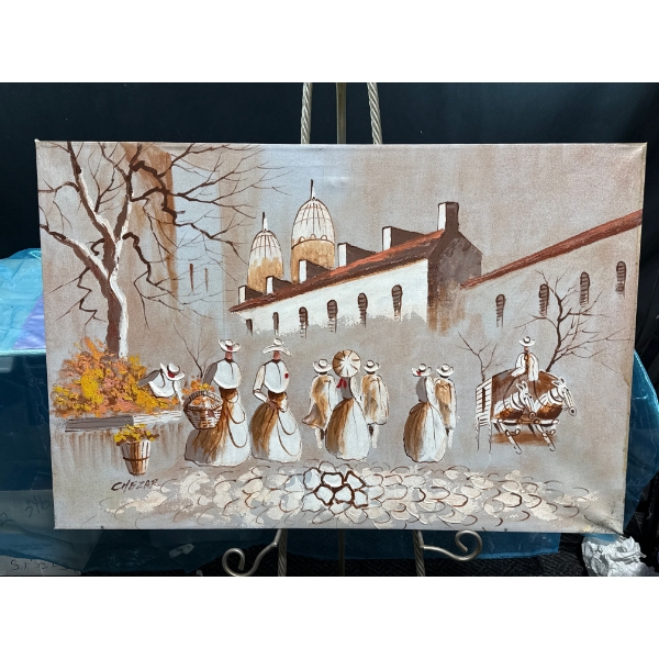 Boris Chezar Original Oil/Sand Street Scene 36Wx24H