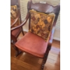 Image 2 : Pair of Wooden Chairs w  Coral Upholstery - Rocking Chair 24w, 37h, 31d.  Arm Chair 24w, 37h, 19d