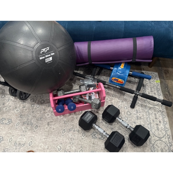 Home Gym Essentials - Inflatable Ball Yoga Matt Weights & More