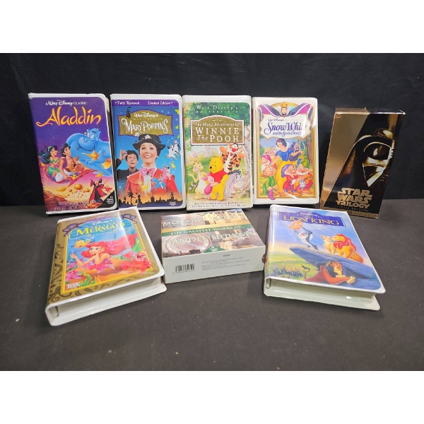 8 VHS Tapes Including Disney and Star Wars