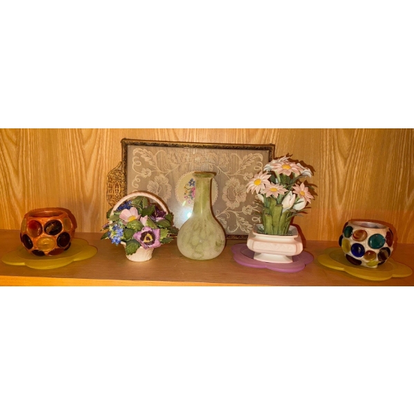 Royal Adderly Floral Bone China Collectibles & Beautiful Brass & Lace Filigree Petit Point Tray