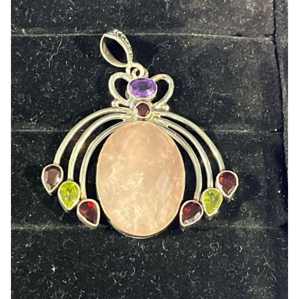 Pink and Multicoloured Stone Pendant