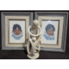 Image 1 : Pair of Handmade Cross Stitch Wall Hangings Made By Maxine Mitchell + Soapstone Family Carving