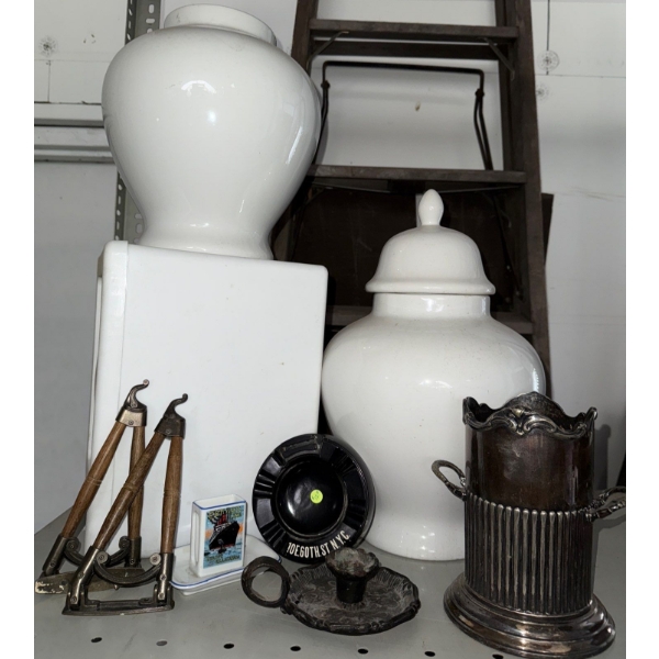 Vintage Large Ginger Jar, Silver Plated Bottle Stand, & More