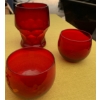 Image 1 : Viking Georgian Ruby Red Glass & 2 Ruby Red Glasses w/ Etched Flower 