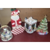 Image 1 : Assorted Holiday Decor: Snow Globe, Picture Box, Ceramic Tree and Wooden Santa Treat Box