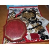 Image 2 : Costume Jewelry (8): Small Red Storage Box, Necklaces, Bracelets, Matched Earrings (Box and Lid)