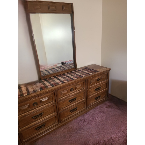 Dresser 72 w, 18 d, 30.5 h, w/ Mirror 29.5 x 45, Nightstand 18 w, 14 d, 22 h , Headboard 62 x 40