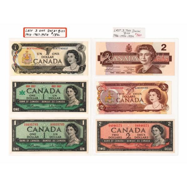 last of the Canadian 1$ & 2$thank notes from 1986 to 1954 all in nice condition
