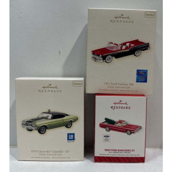 Vehicles- 1957 Fairlane 500, 1970 Chevelle SS, 1968 Ranchero GT Hallmark Ornaments 