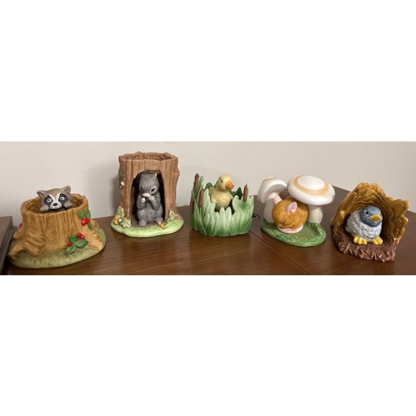Collectible Hand Painted Porcelain 'Woodland Surprises' Animals (5pcs) Jacqueline B. Smith 