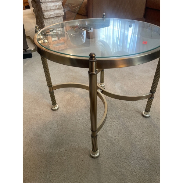 Brass and Glass End Table 16" High x 19" Wide