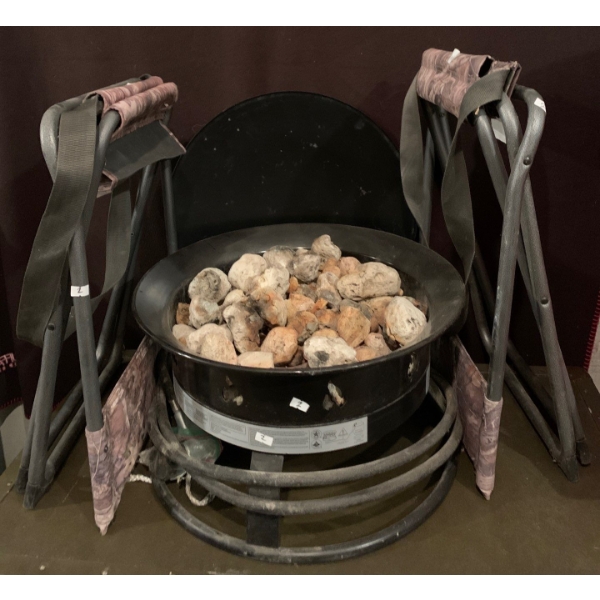 Outland Portable Firebowl w/ Portable Camo Fold Up Chairs 