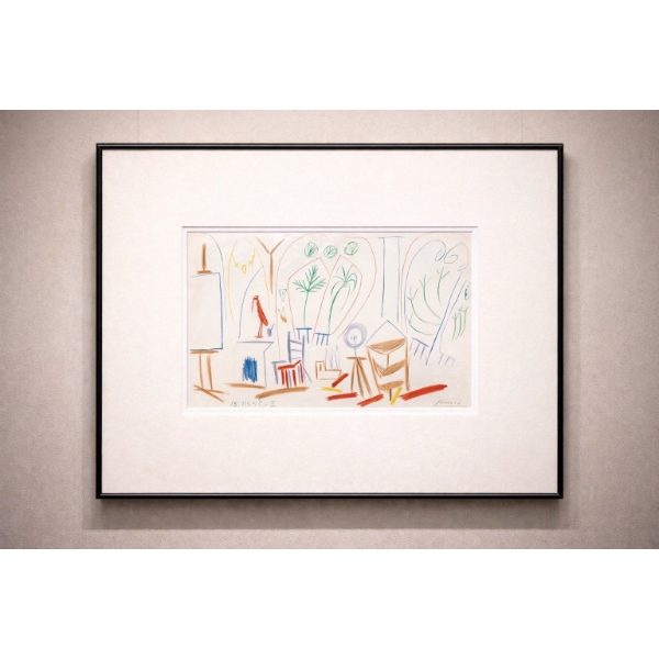 Pablo Picasso Titled Artists Studio Original Lithograph Original Hand Signature /250
in black Crayon
