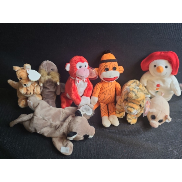 Beanie Babies- Assorted Including: Pouch, Jolly, Sock Monkey Orange Mummy, Chillin and More!
