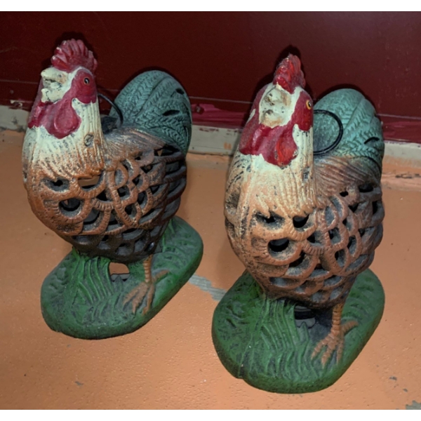 Pair of Cast Iron Chicken Candle Holders 8 L