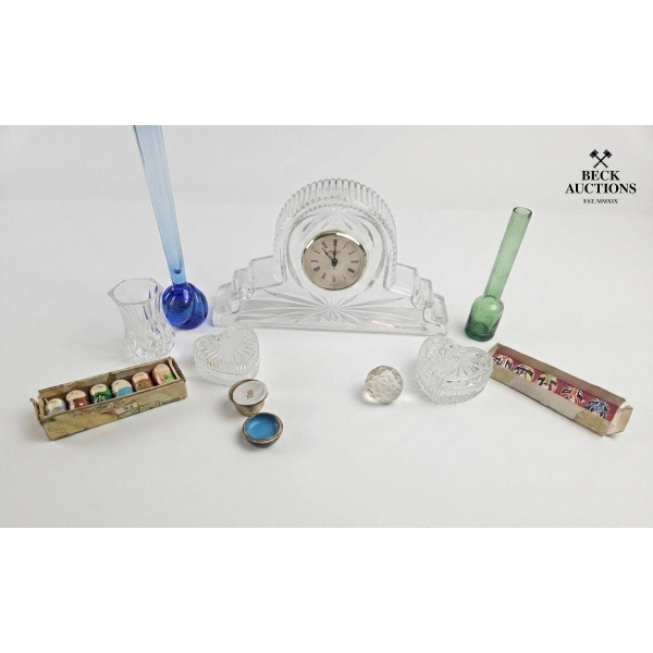  Collection Of Items Clear Crystal , Crystal Clock 11''INCHES IN W . AND MORE.
