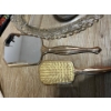Image 7 : Vintage beauty set mirror brush comb with glass plate, glass jar for cosmetic powder, hanging lamp w
