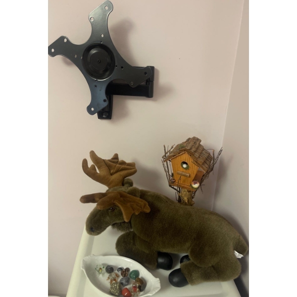 Assorted Decorative Collectibles  Stuffy Toy , Shiny Rocks & Mini Birdhouse