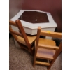 Image 1 : Painted Hexagon Side Table w/ Glass Top 26 W, 22 D, 19 T and Mini Wooden Chairs 10 W, 10 D, 23 T 