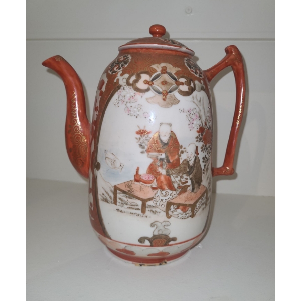 Elegant Teapot w/ Painted Asian Figures 7.5 T 