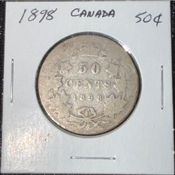 1898 Canadian 50 Cent Coin 92.5% Silver 11.62 Grams