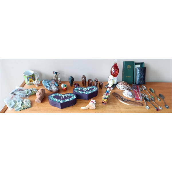 Souvenir Trove - Aboriginal Painted Boomerang, Wooden Animals, Capacci Wallet, Spoons  & More 
