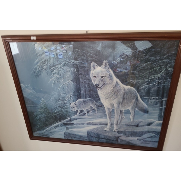 Print of Wolves- Artist: Ruane Manning, 30 x 24 Framed Under Glass 