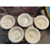 Image 1 : 5 bowls 2 are British empire made primrose 18 karat gold rims 3 sovereign, potters earth ware made i
