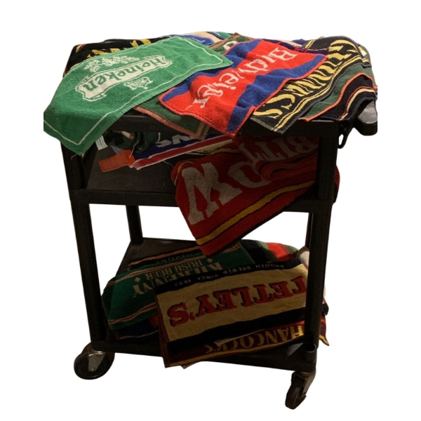 Foreign Bar Towels w/ Utility Cart On Casters