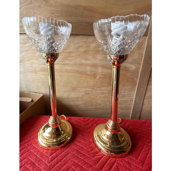 2 Gold Lamps with Glass Shades
