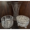 Image 1 : Crystal Decorative Pieces Featuring Vase, Bowl, and Covered Dish
