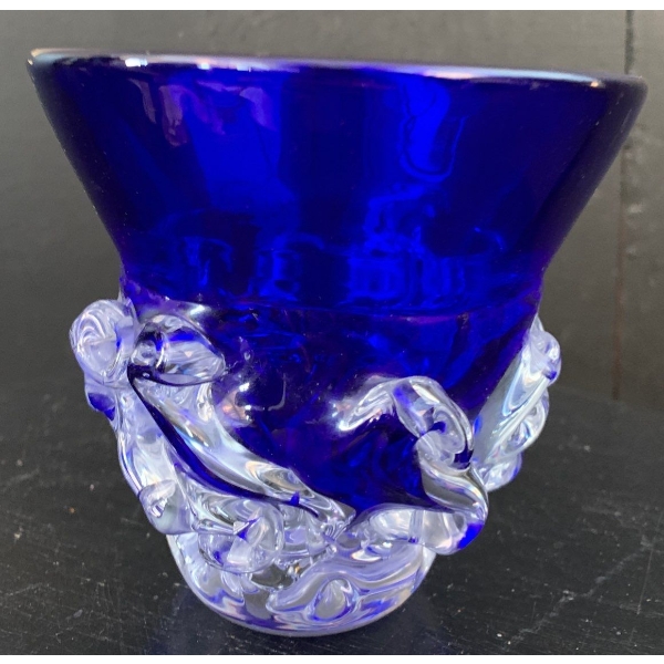 Vintage Cobalt Blue Decorative Glass Vase 