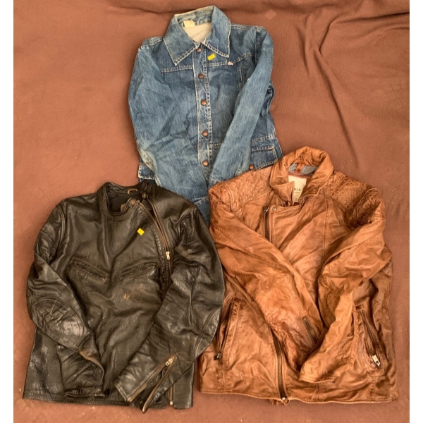 Horsehide Leather Jacket S/M, Brown Jacket US 44, and Size 36 Jean Jacket