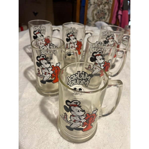 Mickey Mouse, beer glass collection x 6