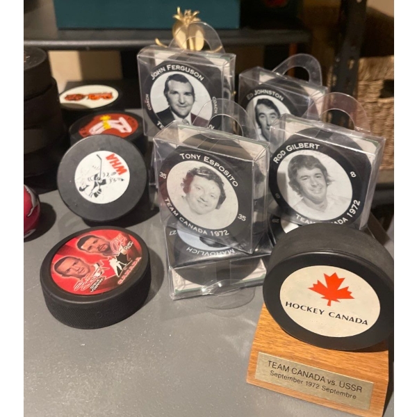 Assorted Vintage Collectors Hockey Pucks