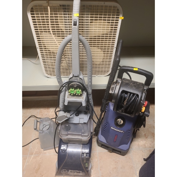 Simoniz 1700 PSI Pressure Washer, Hoover Carpet Cleaner and 2 Fans (untested items)