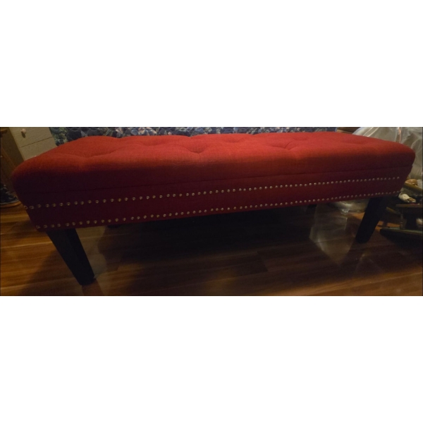 Lovely Fabric Red Bench (51W, 19D, 18T) w/ Lamp (Broken), and Lovely Holiday Tree 
