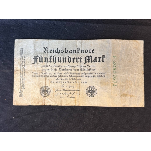 German Reichsbanknote, 500 Mark, 1923