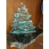 Image 2 : Green Glass Pine Tree Art Sculpture, Stacked, Lad Dec 2006, Jade Amethyst Bear,   Porcelain Plate