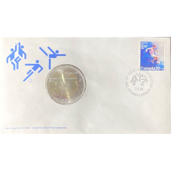1976 Day of Issue Montreal Olympic Coin & Stamp 92.5% Silver 48.6 Grams
