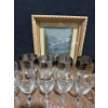 Image 1 : Vintage Glassware Collection -Stemware Candle Holders Pickle Dish w/ Petite point Mountainscape Art